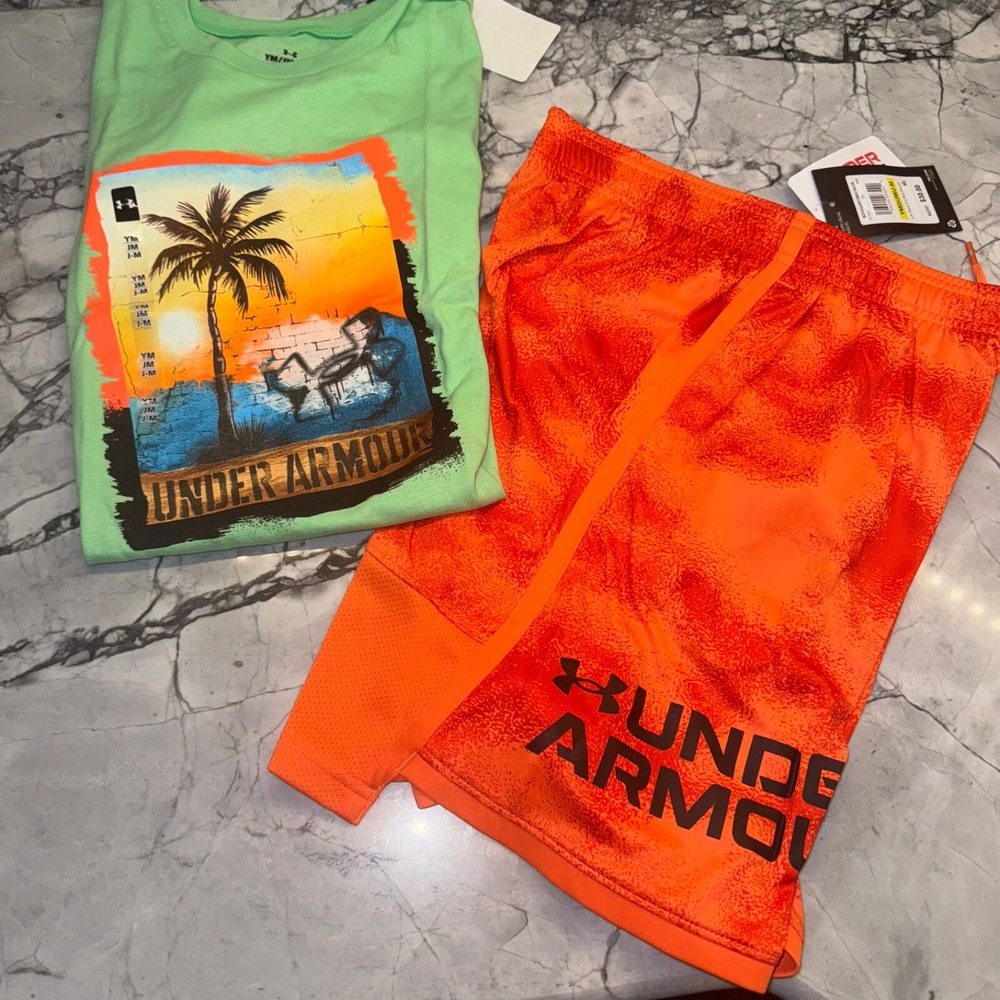 Under Armour Boys Youth Medium (10/12) Outfit Set Orange Summer Palm Tree